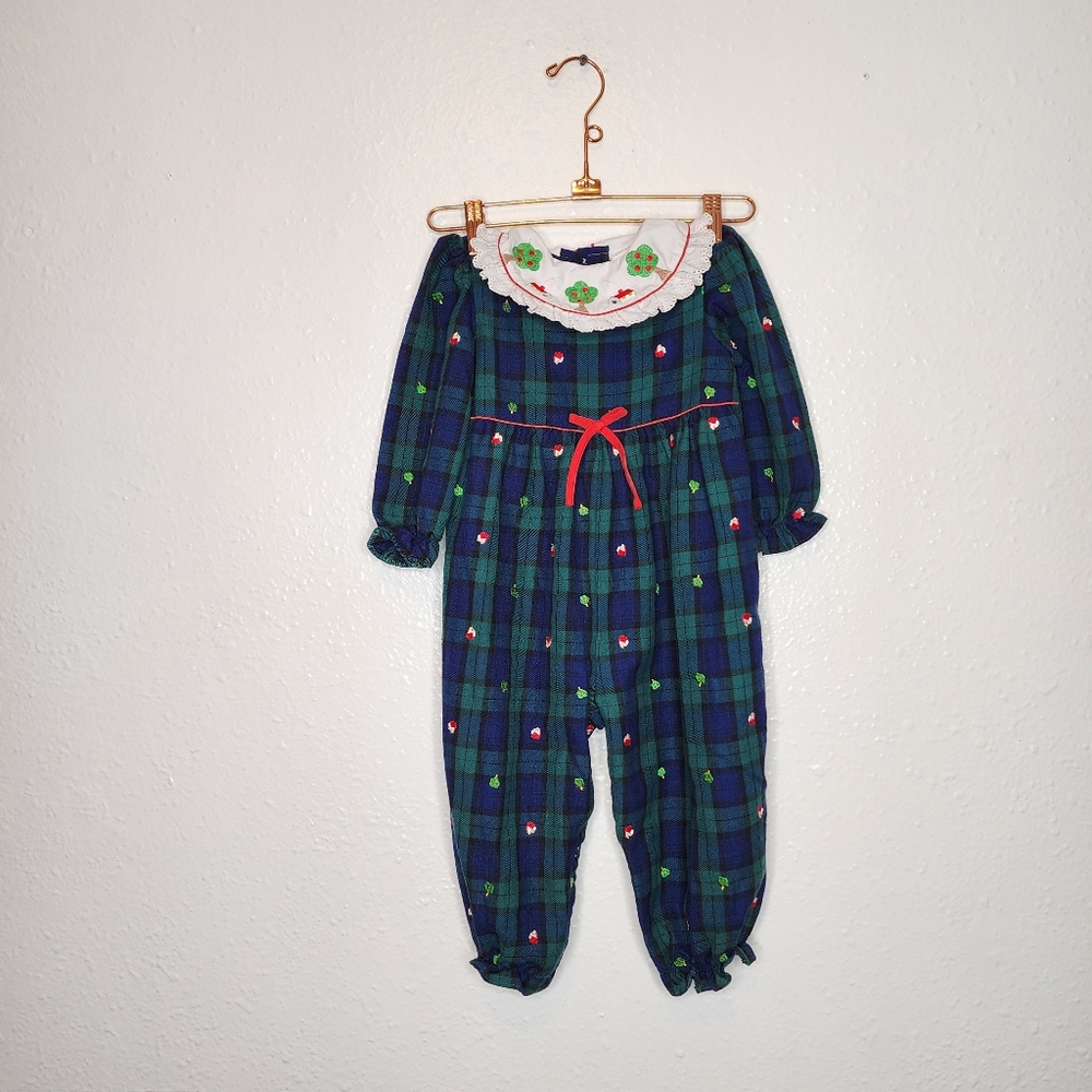 Vintage B.T. Kids Romper Bubble Lace Collar Apple Embroidery 24 months
